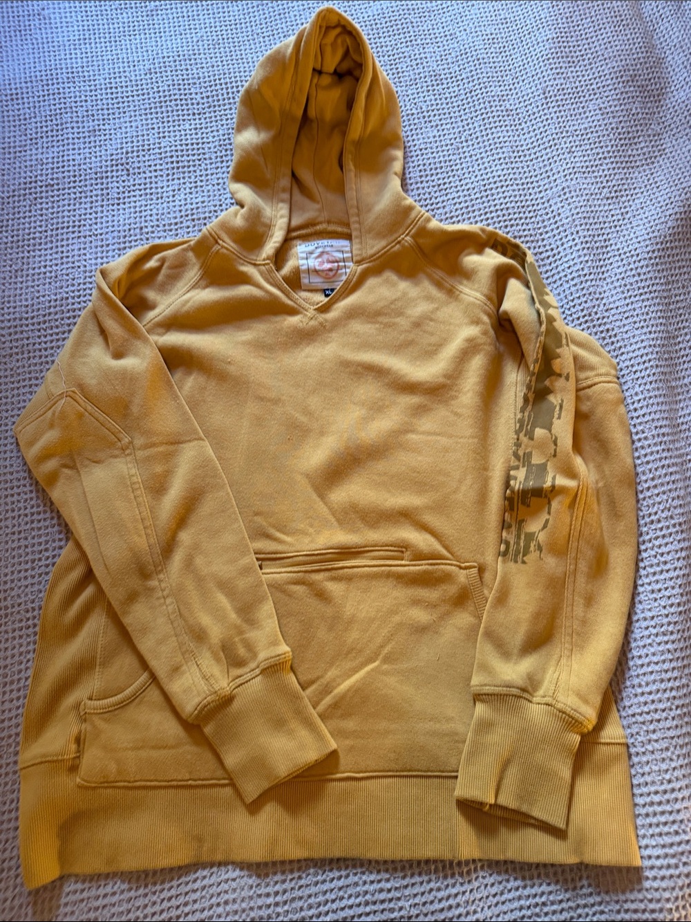 Women's Mustard Yellow Hooded Sweatshirt with Sleeve Print